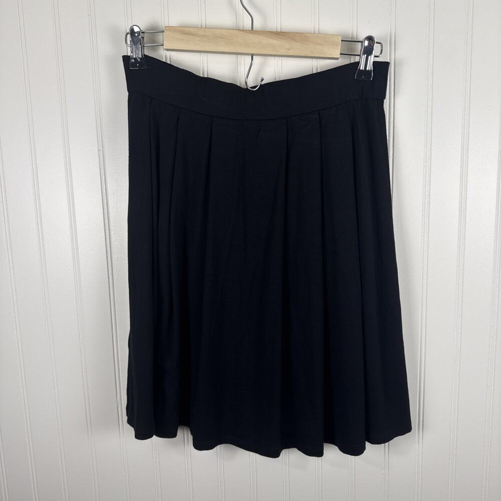 Eileen Fisher Black Small Knit Pleated A-Line Skirt Rayon lycra office CHIC read